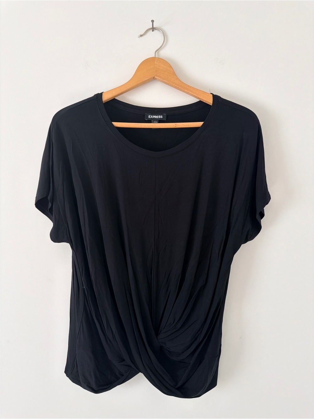 Express Black Twist-Front Short Sleeve Tee